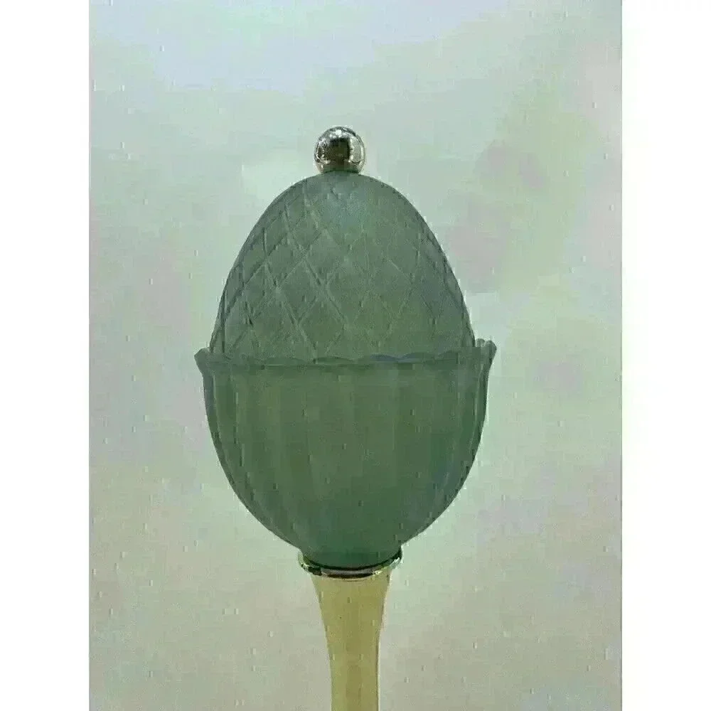 Vintage 1968 Avon Green Regence Tall Pedestal Candle‎ Holder with Lid Gold Base​
